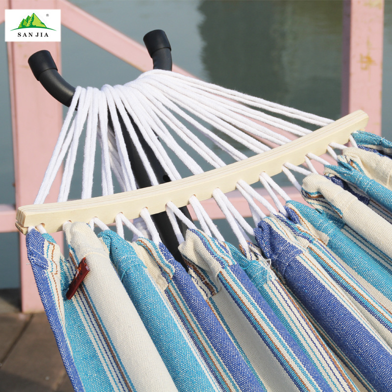Camping outdoor leisure hammock, camping thickened canvas hammock frame thickened cotton rope single and double person mesh wholesale pic 9