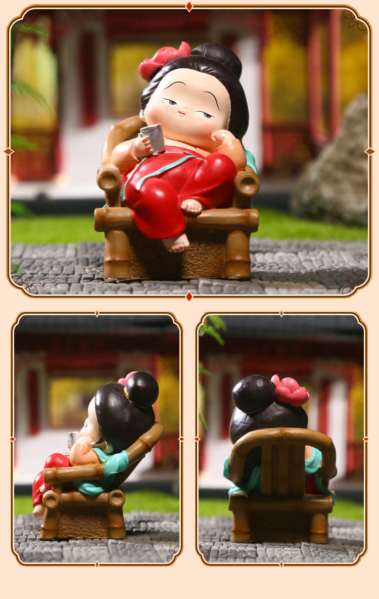 A seated Tang Dynasty lady ornament featuring plum blossoms, orchids, bamboo and chrysanthemums, a casual and cute table decoration, exquisite gift craftsmanship pic 11