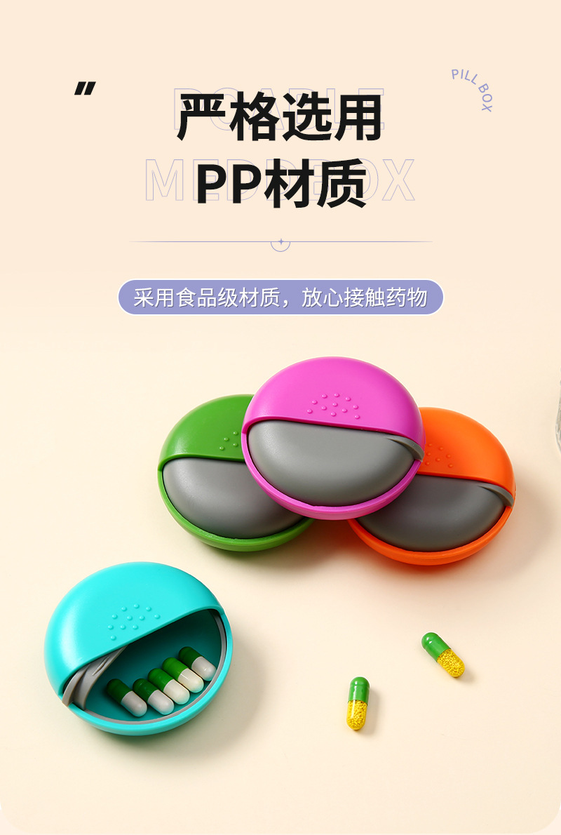 外贸专供便携式药盒随身多用药盒圆形单格药品收纳盒胶囊分装盒详情6