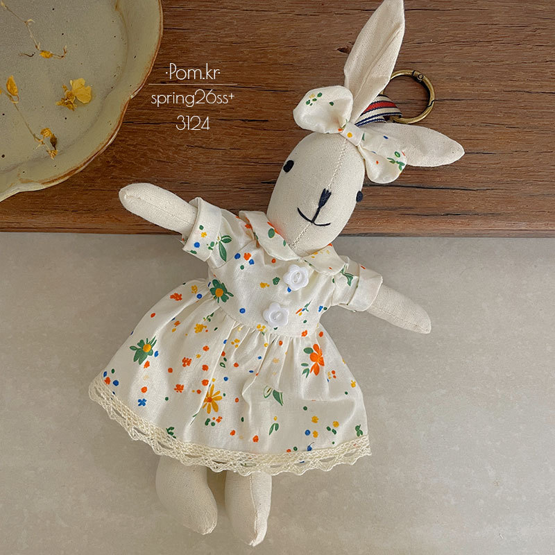 New Korean-style fabric checkered dress rabbit pendant, retro and fashionable baby doll pendant, baby birthday gift for girls pic 8
