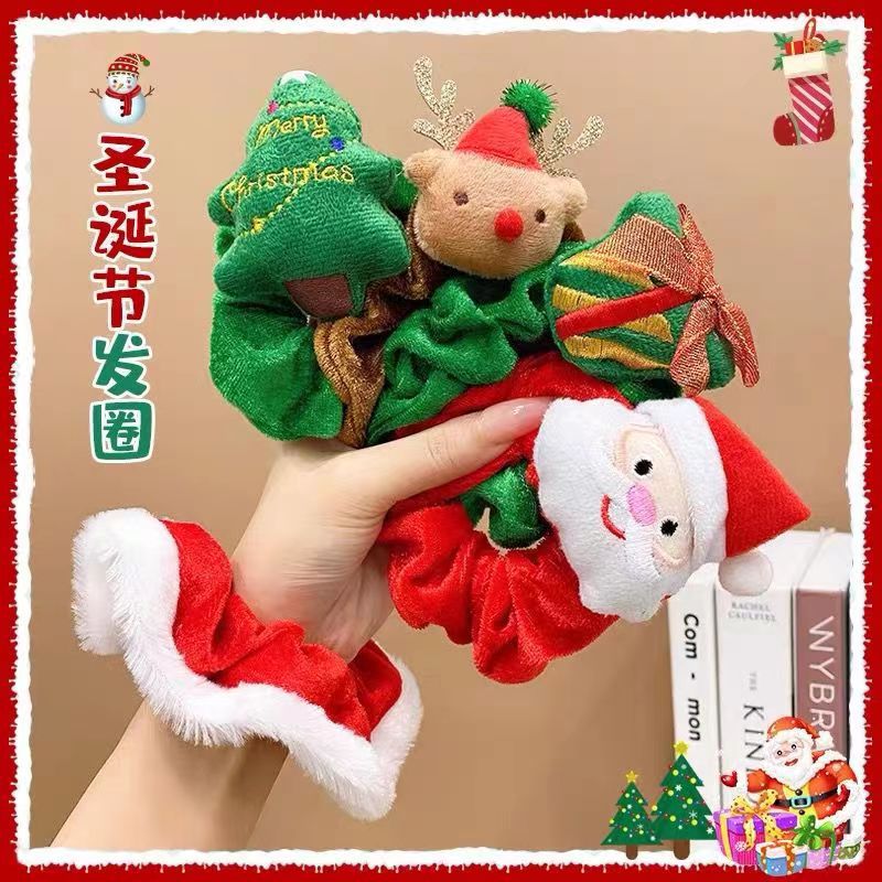卡通圣诞毛绒发圈 麋鹿老人圣诞节发饰 可爱圣诞树跨境爆款大肠圈详情3