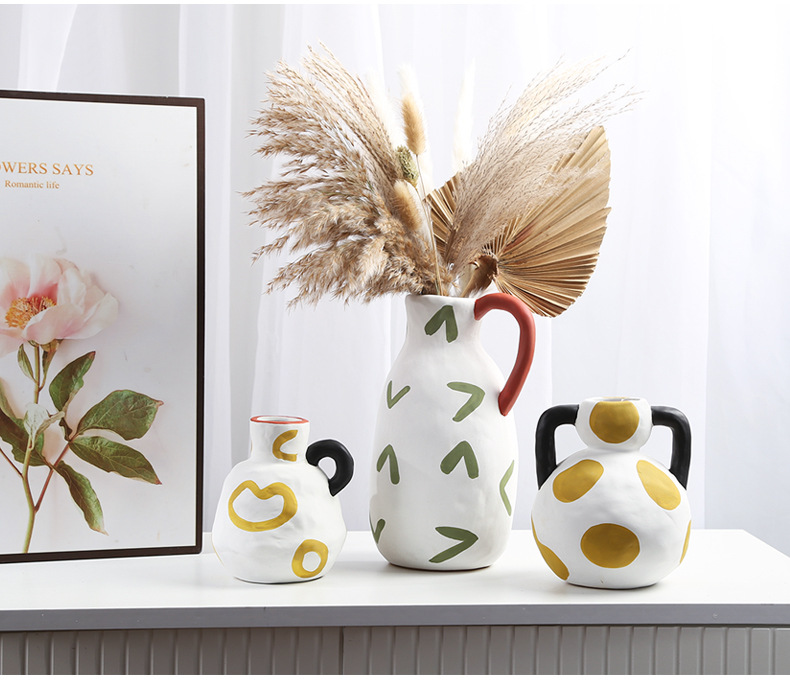 2026 Niche cream-style ceramic milk pot, vase and flower vases, high appearance level, living room flower arrangement set, light luxury for homestay pic 1