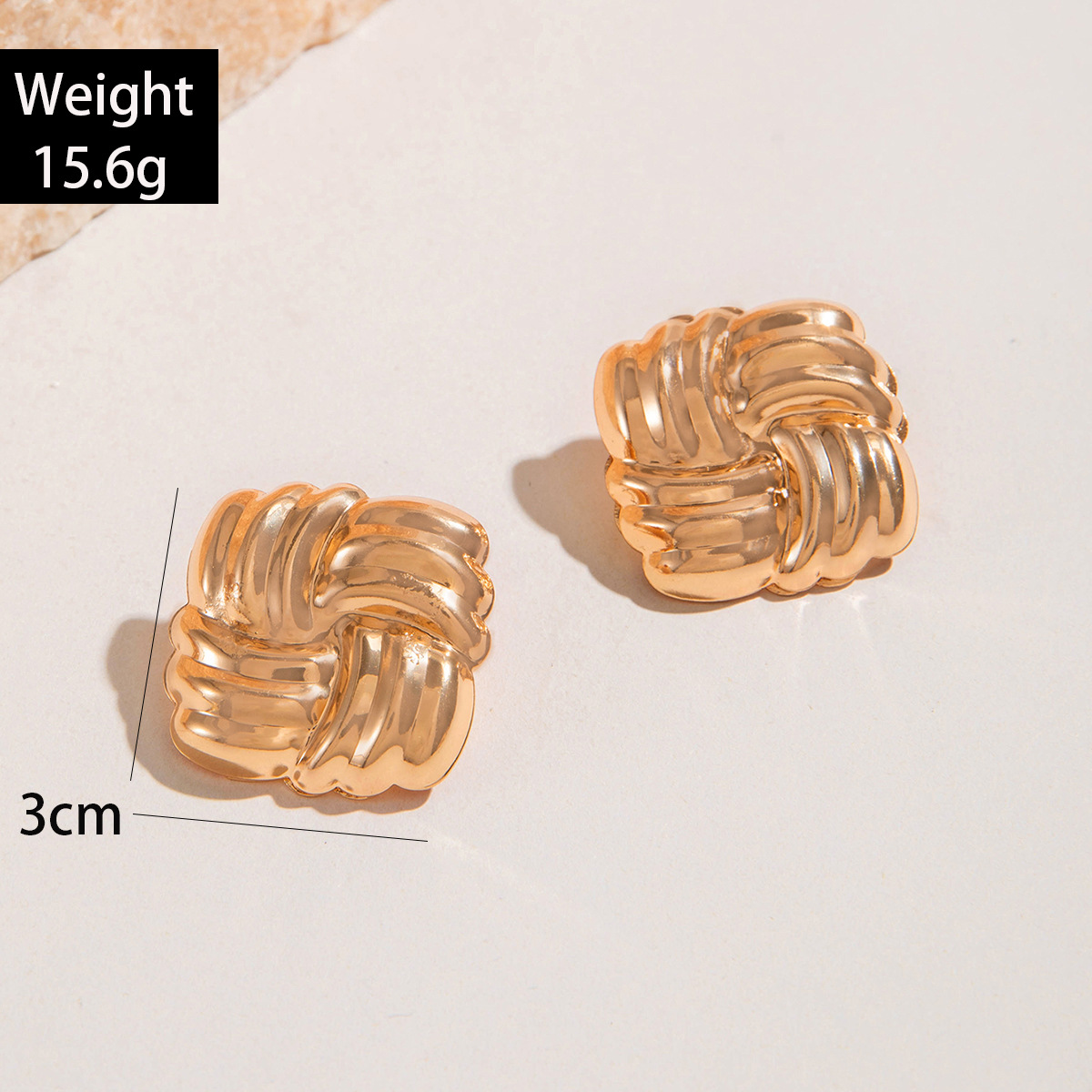 欧美跨境金色八字麻花大水滴铁质耳环设计感几何方形扭纹耳坠耳饰详情7