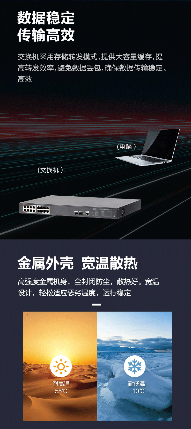 大华Poe网络交换机监控摄像头安防以太网百兆千兆8端口16口S1300C详情3