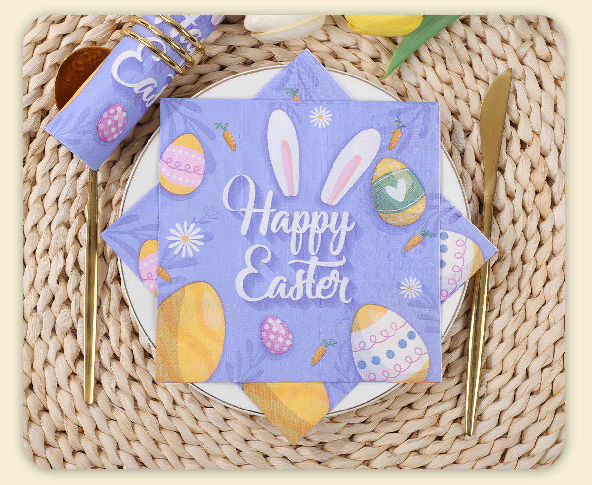 跨境happy Easter印花餐巾纸复活节一次性纸巾节日派对用品方巾纸一次性餐具套装详情9