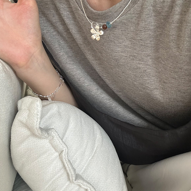 925 sterling silver irregular crystal flower sandalwood necklace for women, simple, light luxury, fashionable and individual collarbone chain N0992 pic 10