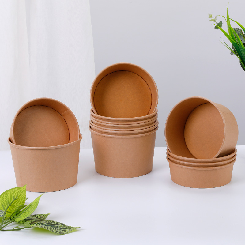 Thickened kraft paper bowl, disposable takeout fruit packaging box, round soup bowl, salad bowl, light food lunch box, takeout box pic 17