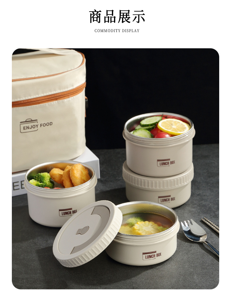 New 316 stainless steel insulated lunch box, sealed round bento box, portable lunch box for office workers and students to bring meals pic 15
