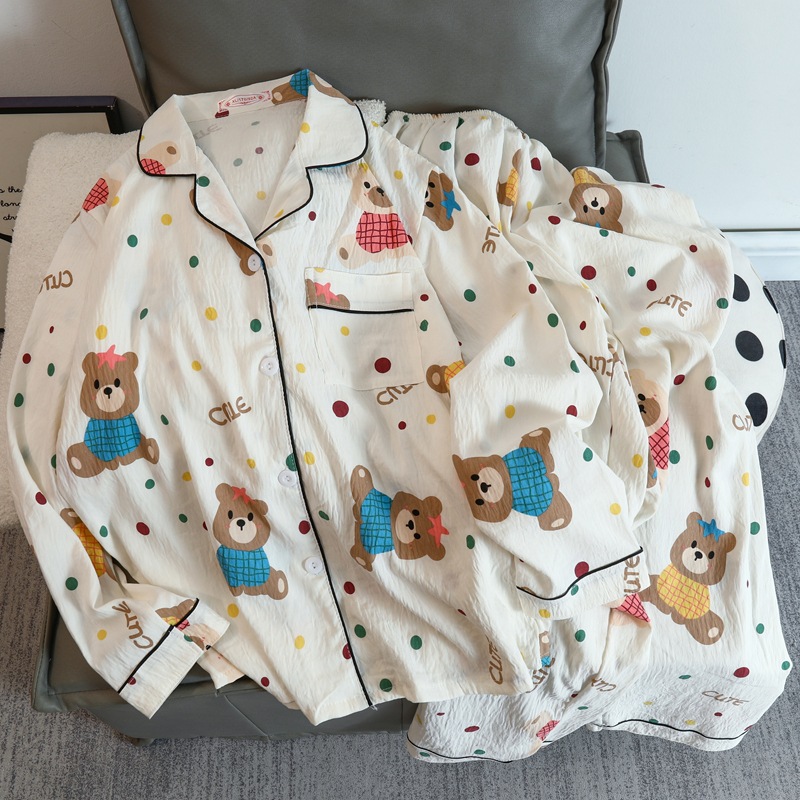 Cute cartoon mikko pajamas for girls in spring and autumn, cloud cotton long-sleeved, sweet student and Internet celebrity home wear set for summer pic 27