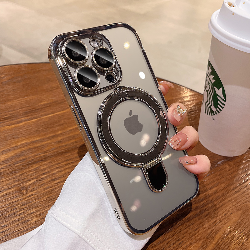 Magnetic support point bracket is suitable for iphone16promax phone cases and transparent anti-drop electroplated protective cases for Apple 15 pic 16