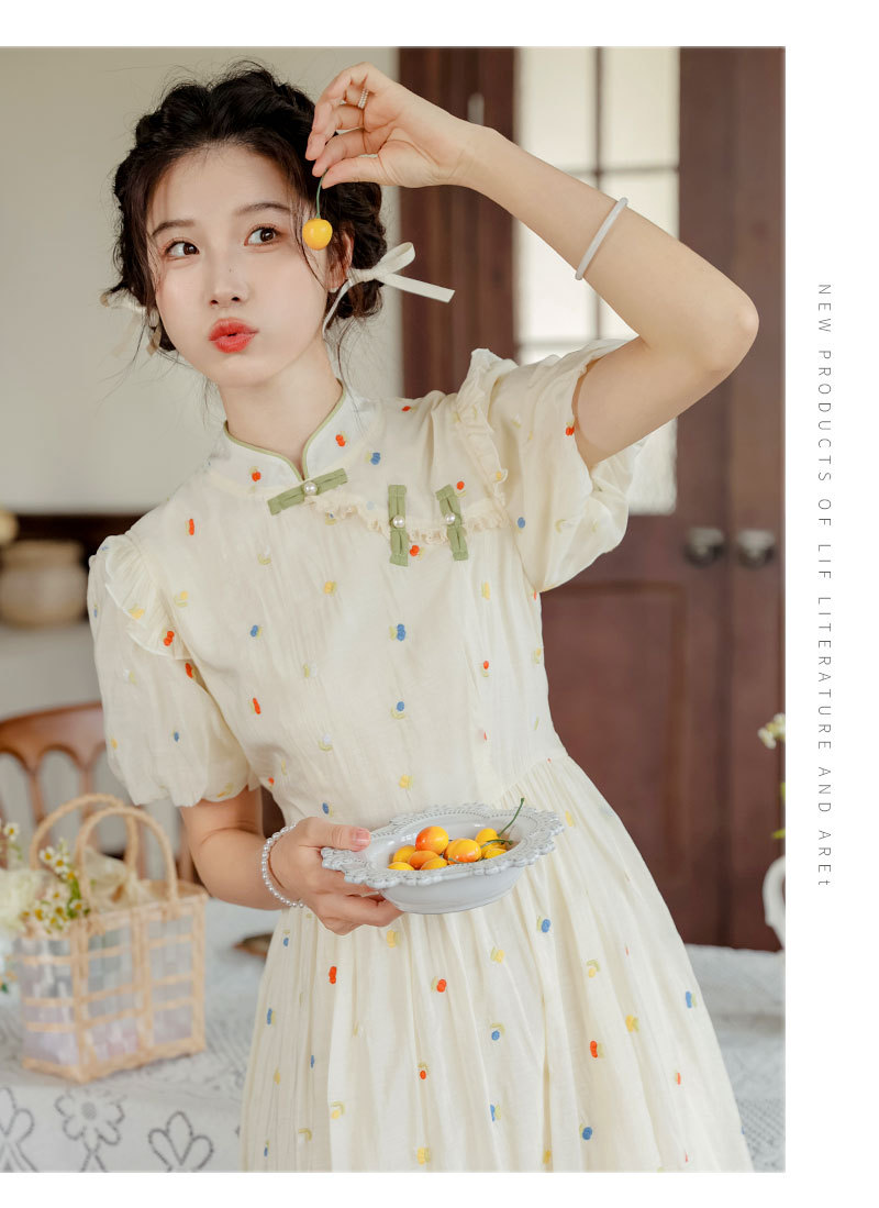 Improved cheongsam, new Chinese-style retro button-up, petite puffed-sleeve dress for women, summer long dress for export pic 19