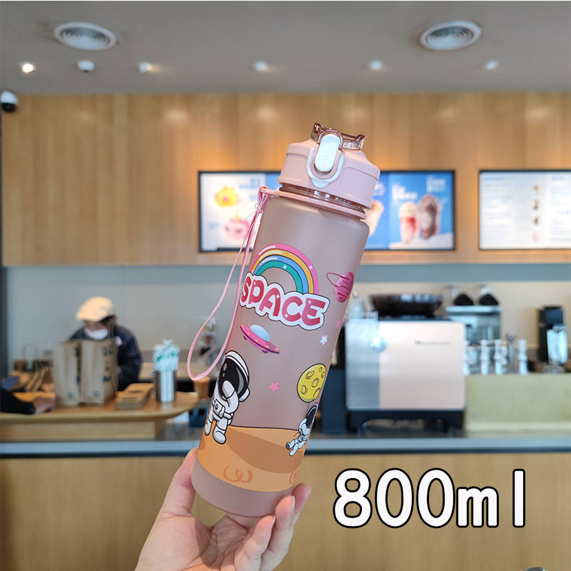 夏季卡通太空人磨砂水杯弹跳盖吸管杯便携提绳PC塑料杯宇航员水瓶详情6