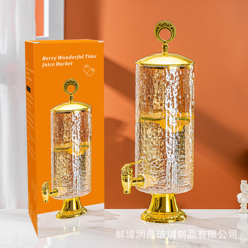 新款玻璃果汁桶家用大容量加厚泡酒啤酒冷水壶人工吹制柠檬可乐储水容器详情4