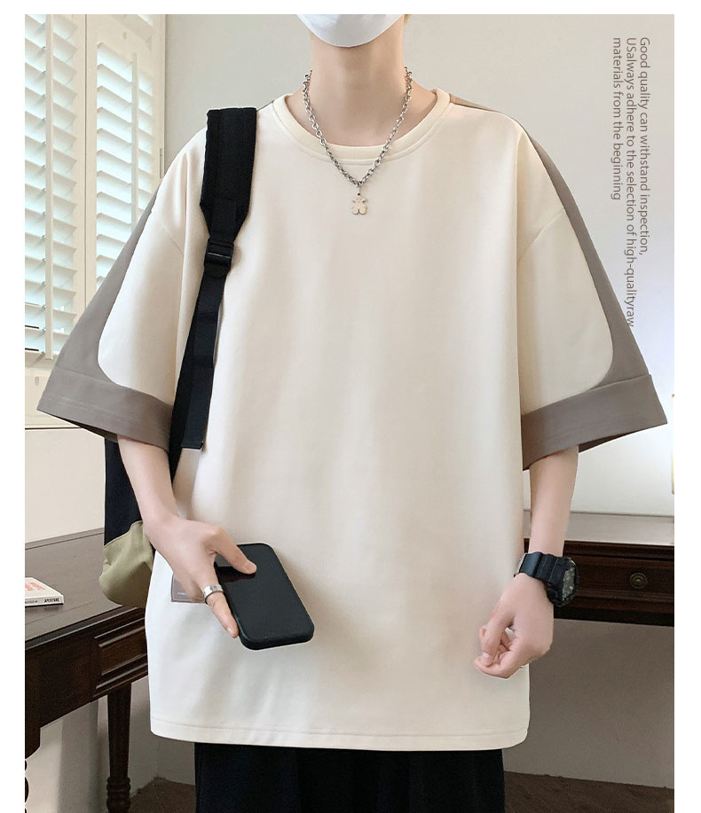 A large-sized short-sleeved T-shirt for men, a new summer 2024 half-sleeved base layer, is a trendy outfit for men on Instagram pic 12