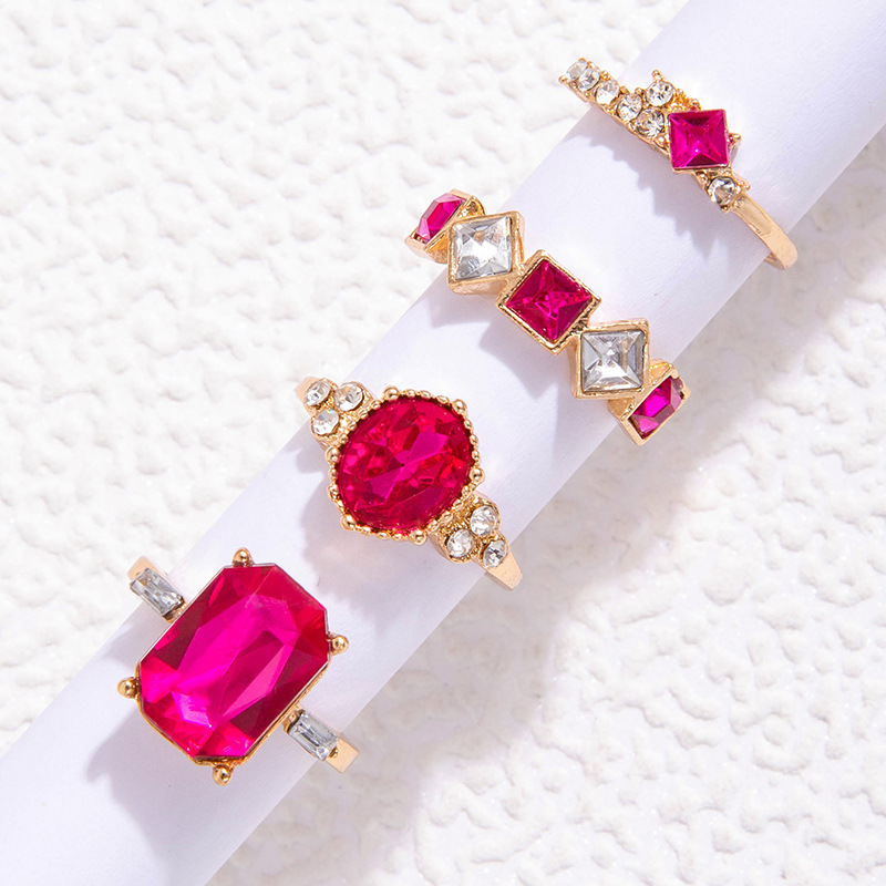 欧美流行饰品戒指手饰 蛇形爱心仿绿宝石镶钻ins风五件套戒指女详情47