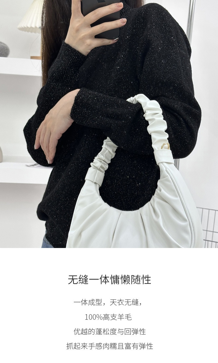 2024 Autumn/Winter seamless one-piece 100% wool knitted sweater for women, semi-high neck bright silk golden bean yarn sweater, wool sweater for women pic 3