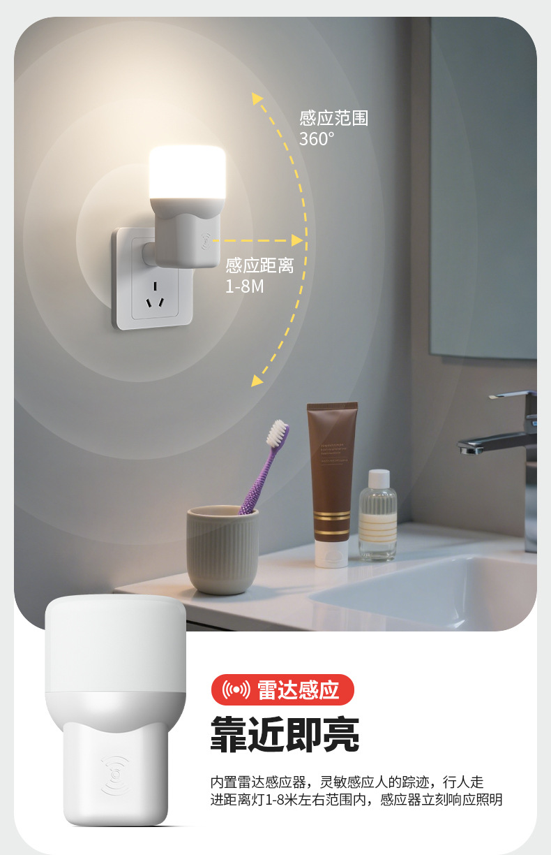 Through-hole infrared human body sensor bulb, radar sensor light, intelligent sound and light control, energy-saving, high-power night light pic 10