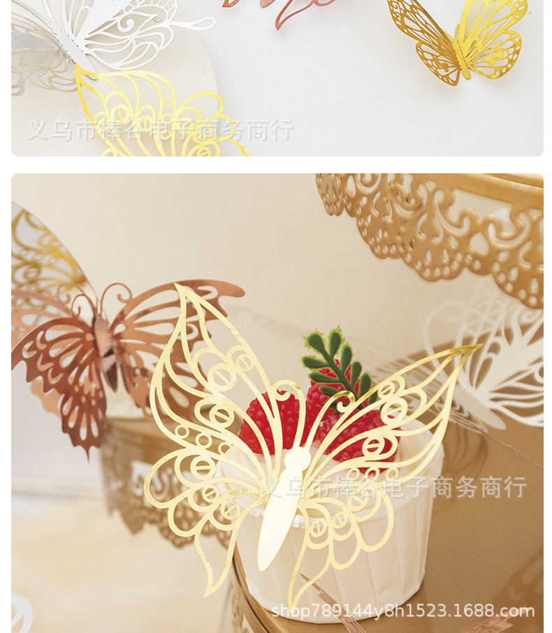 金银色镂空立体蝴蝶3d墙贴 仿真双面装饰蝴蝶 金属质感详情8