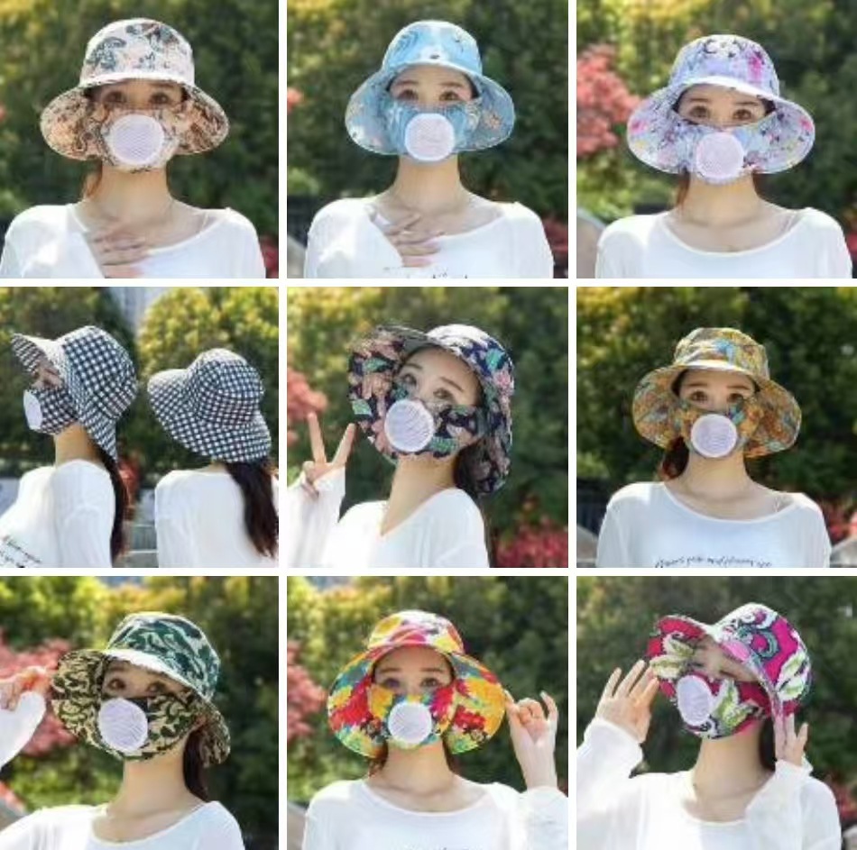 爆款遮阳防晒帽子口罩两件套户外工作骑行采茶帽遮脸护颈防紫外线详情3