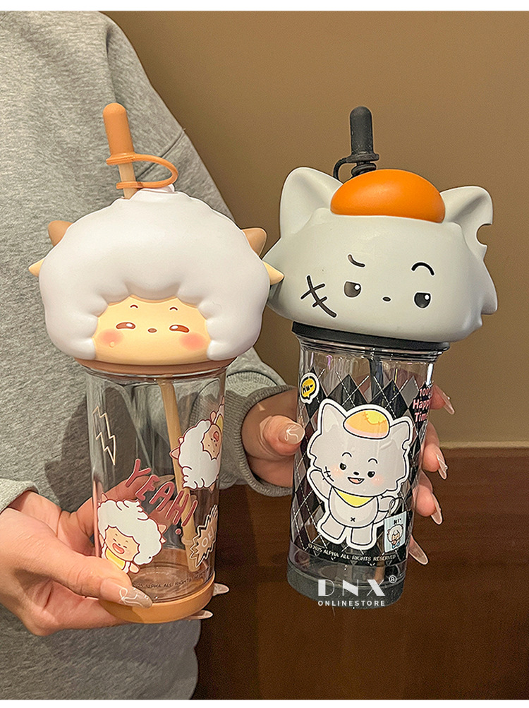 喜羊羊与灰太狼联名大头水杯儿童学生专用tritan吸管水壶随身水杯详情12