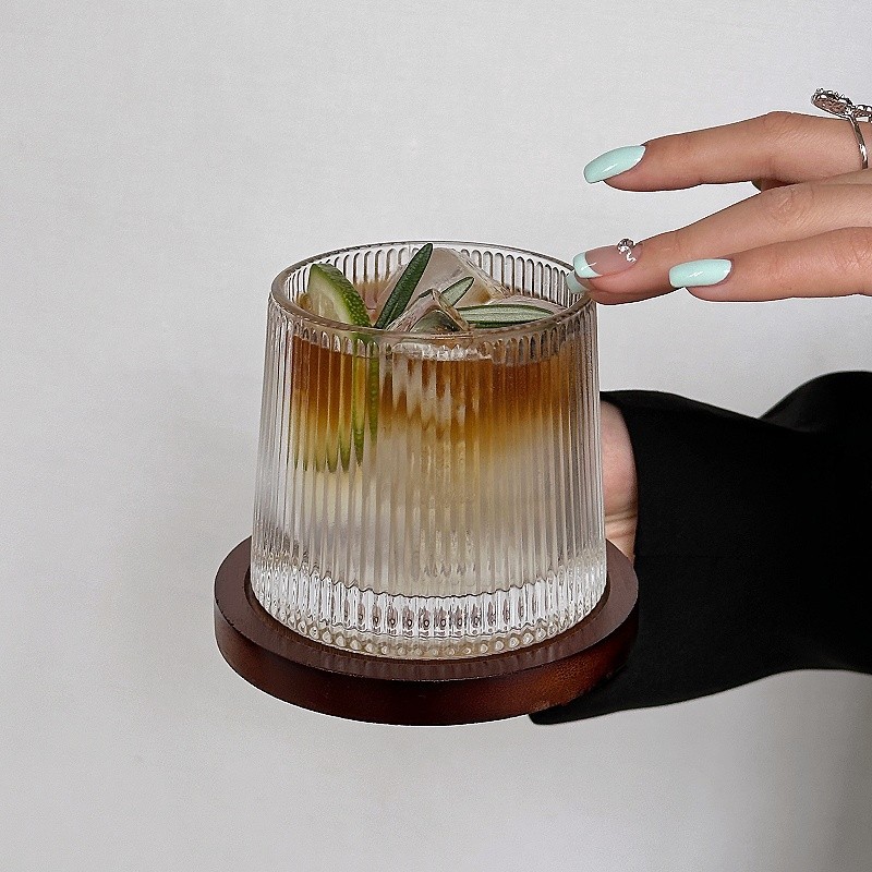 创意平底款带杯垫玻璃杯威士忌酒杯咖啡杯果汁杯啤酒杯阿芙加朵杯详情4