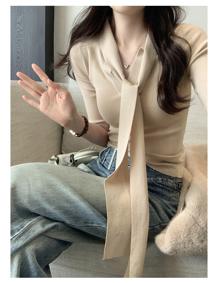 法式别致辣妹V领系带修身短袖针织衫女春夏2025新款气质显瘦上衣详情13