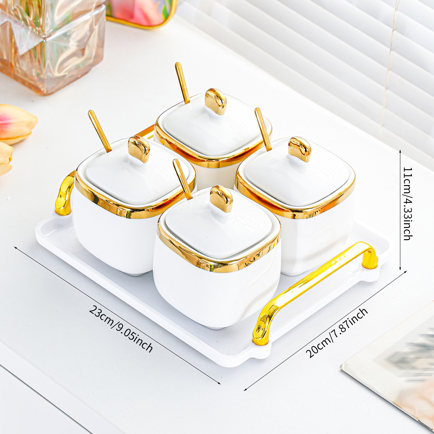 Light luxury kitchen ceramic seasoning jar set, high-end household salt jar and seasoning bottle ceramic packaging container pic 3