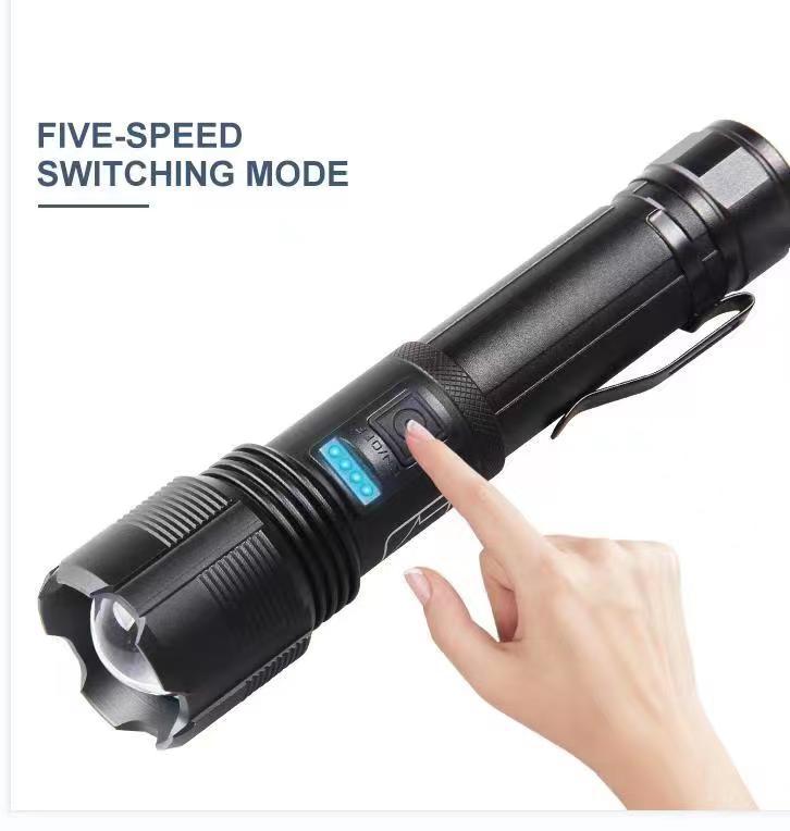 跨境新款XHP50远射USB充电便携手电COB聚光手电户外强光变焦电筒详情3