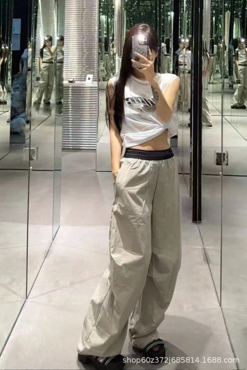 2025早秋新款小众设计美式复古松紧腰宽松直筒显瘦百搭阔腿裤女详情8