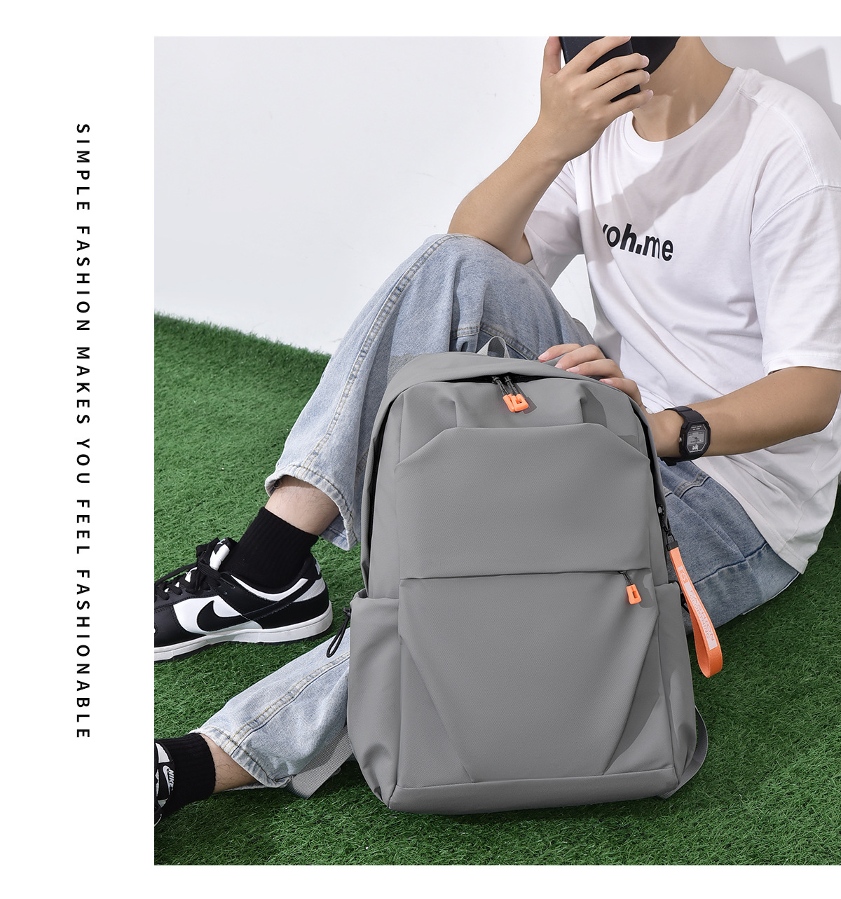 纯色休闲背包双肩包男女简约运动双肩背包通勤潮轻便旅行背包批发详情15