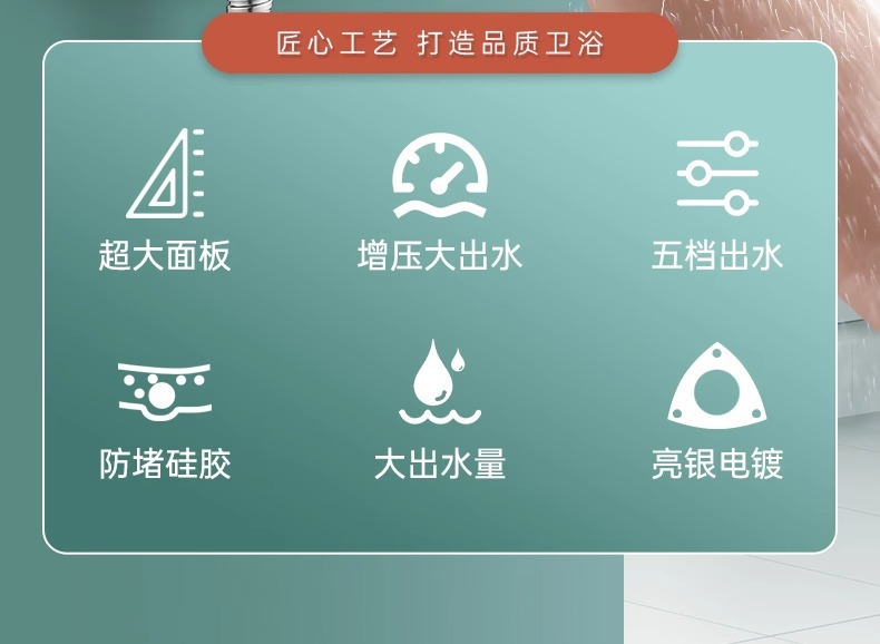 增压花洒喷头超强加压浴室家用浴霸淋浴头淋雨大出水量莲蓬头套装详情3