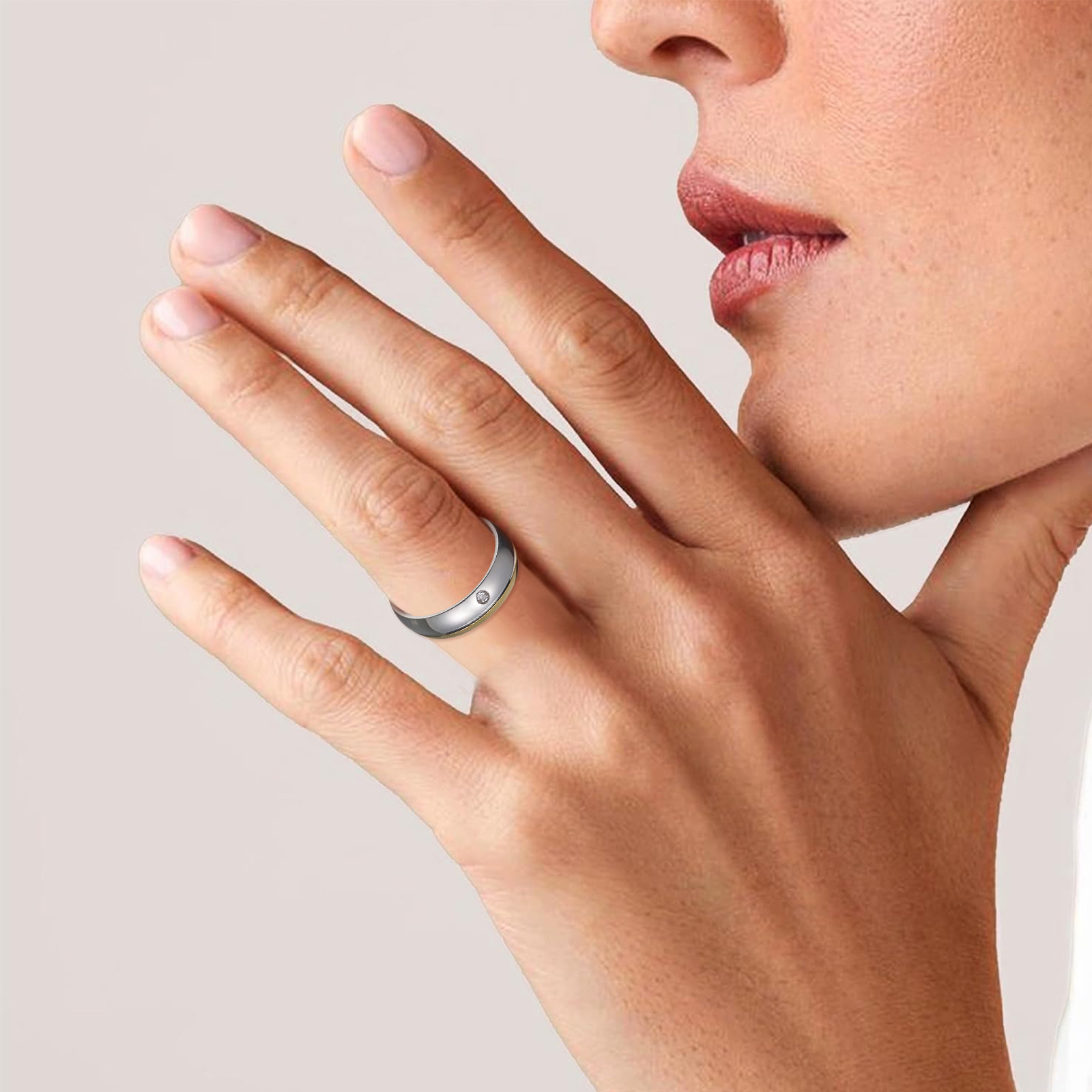 亚马逊日韩情侣对戒间金双色镶钻钛钢戒指指环男女婚戒手饰批发详情3