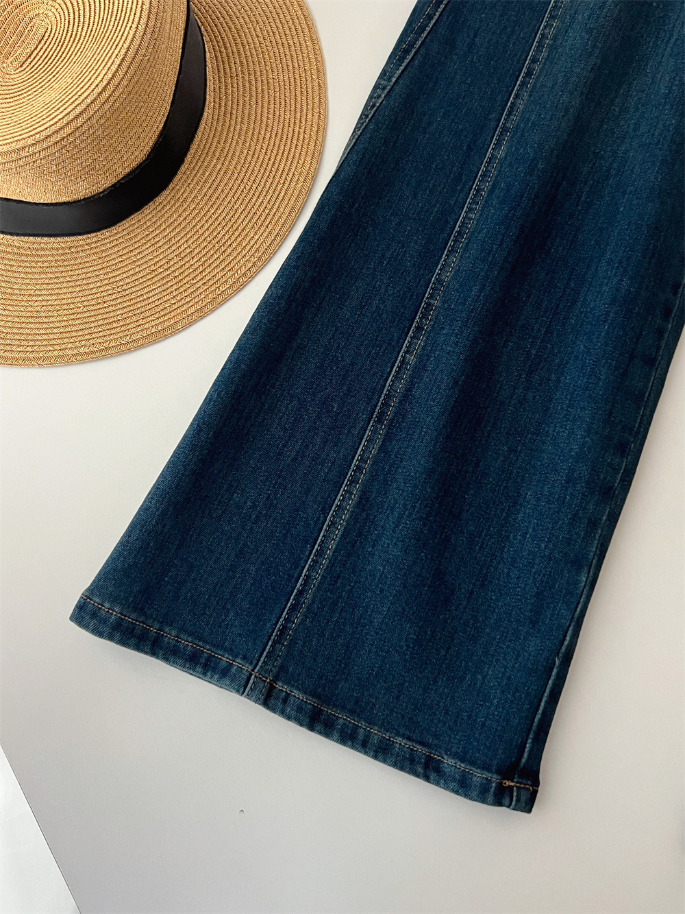 复古时髦高腰斜裁宽松显瘦百搭弹力直筒宽松微喇叭牛仔裤G031612详情23