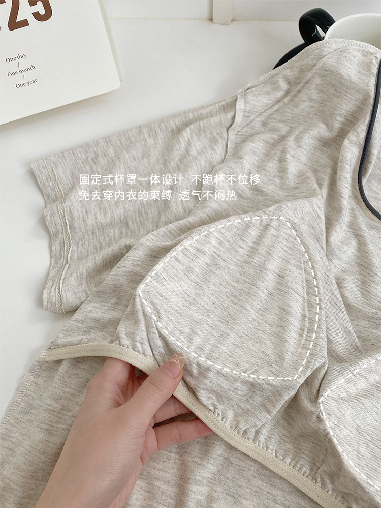 Summer pajama set with chest pad, short sleeves and shorts, pullover, two-piece home wear, thin and skin-friendly, can be worn outside with a pullover pic 9