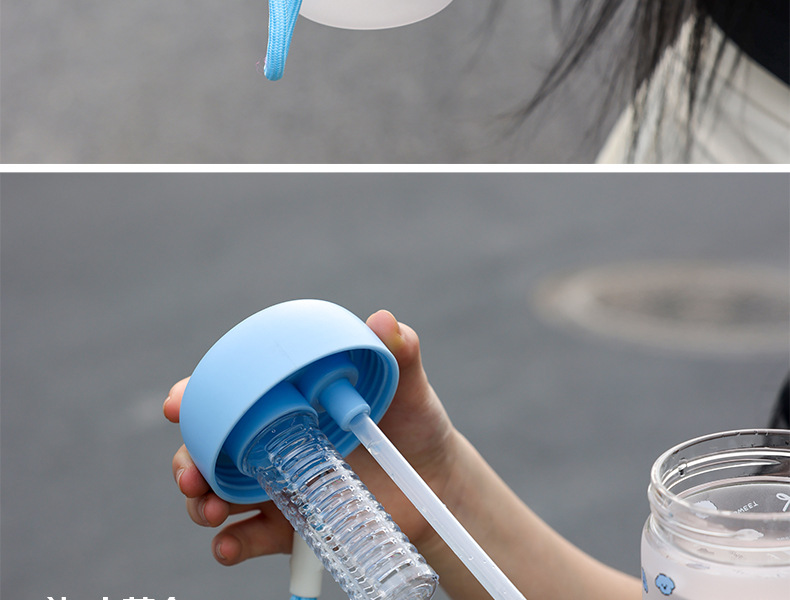 Cute Rabbit Master. Original InS-style glass water cup with heat-resistant cup sleeve and double-drinking straw. Ins-style heat-resistant water cup pic 10