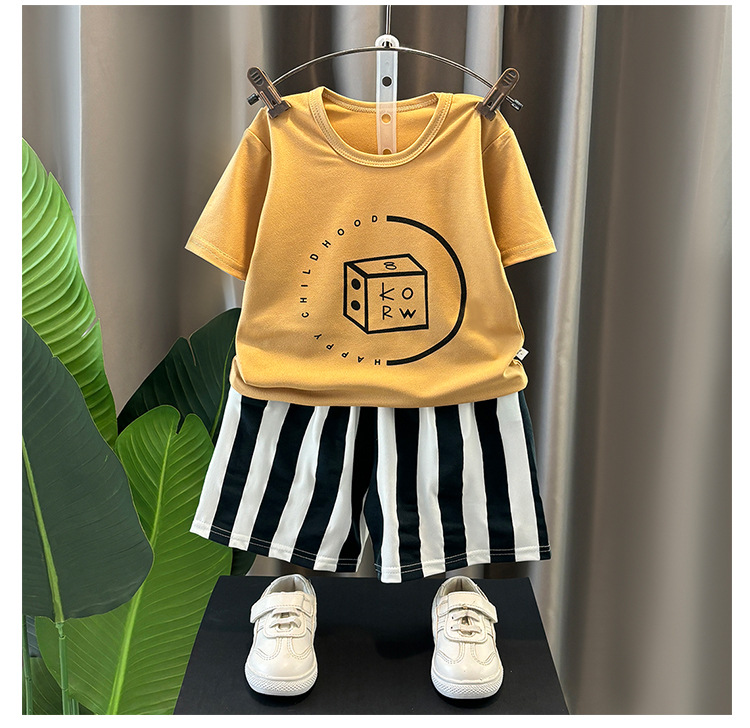 Niño verano camisetas chicos slim 2025 nuevo bebé manga corta shorts dos piezas hombre top cuello redondo pic 11