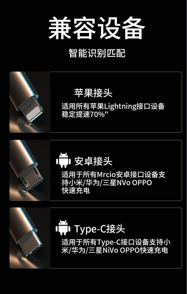 数据线炫彩RGB一拖三流光66w车载呼吸灯线渐变超级快充手机充电线详情30