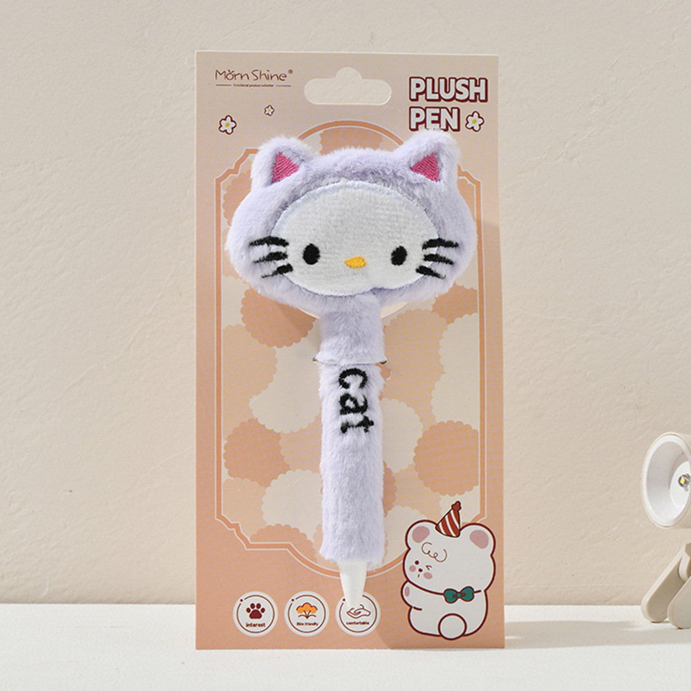 晨兮毛绒笔熊猫笔可爱笔按动中性笔黑色可爱创意黑笔学生用品文具详情5