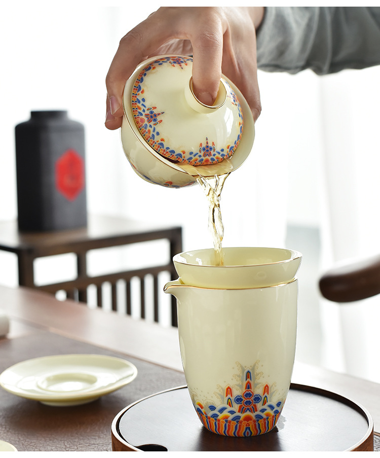 Customized LOGO gemstone yellow Kung Fu tea set for annual meeting business, commercial company team-building gifts and souvenirs pic 10