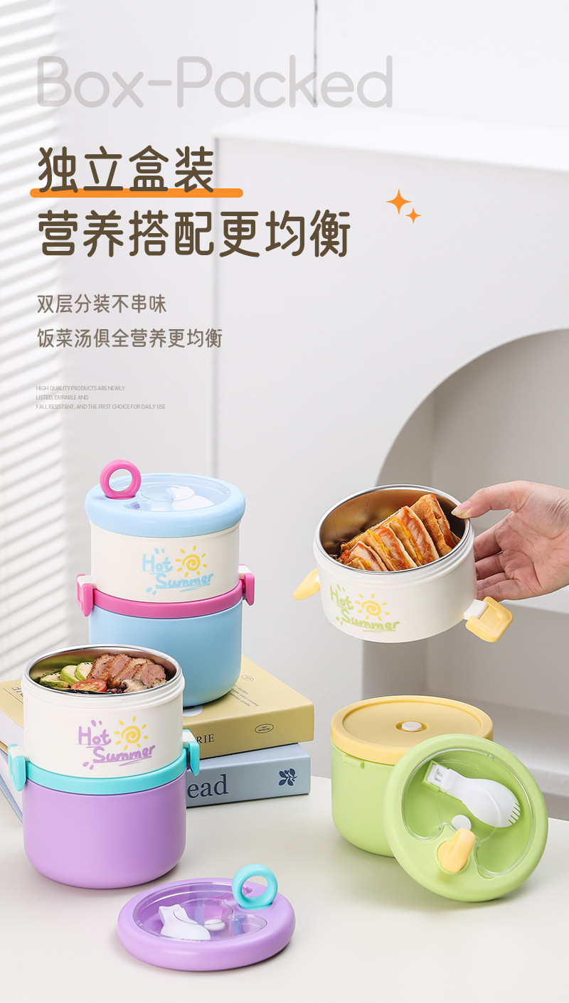 Stainless steel lunch box, multi-layer lunch box, round insulated lunch box, double-layer office worker, student pic 6