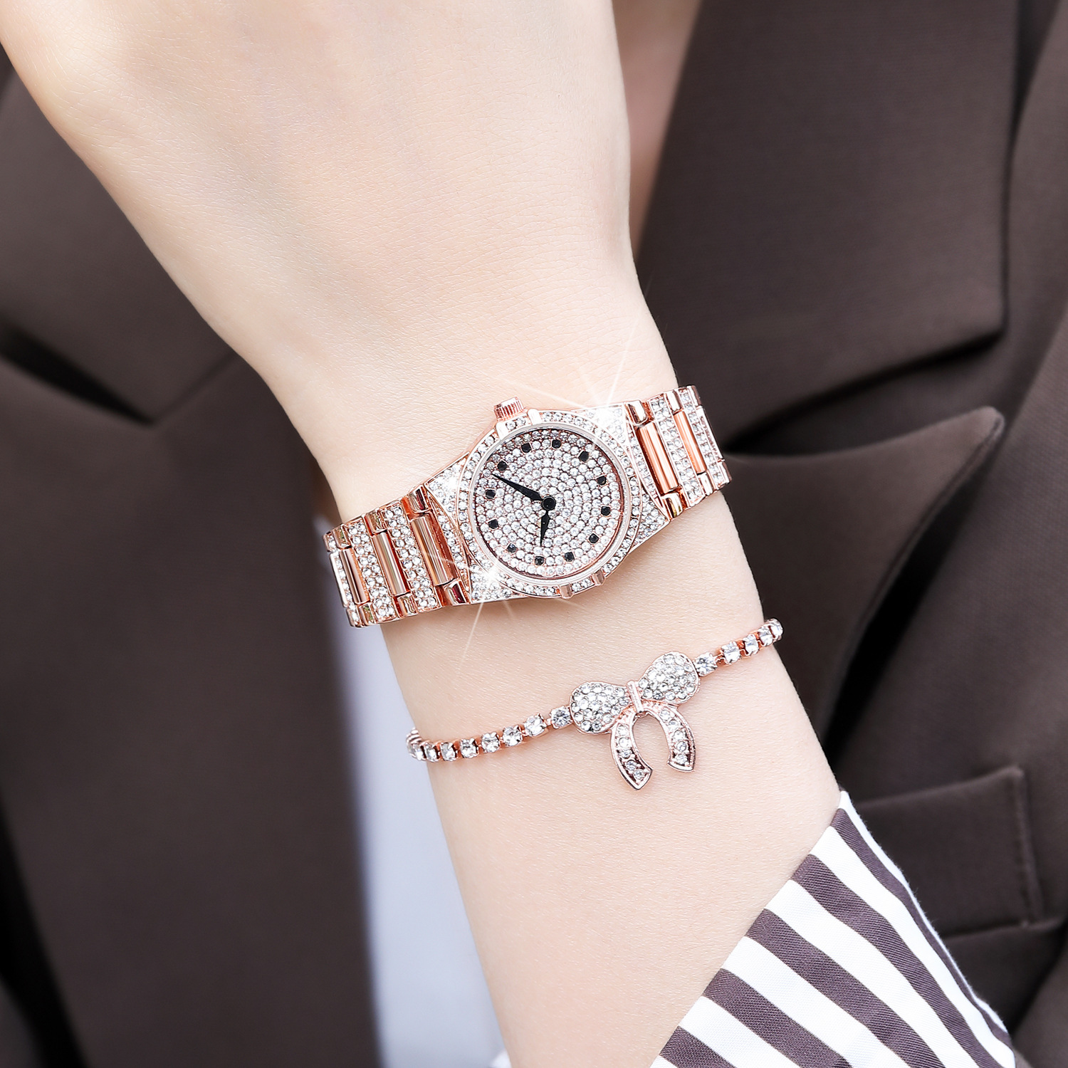 跨境手表满天星女士18K星座金镶钻表小盘防水石英奥地利钻女手表详情6