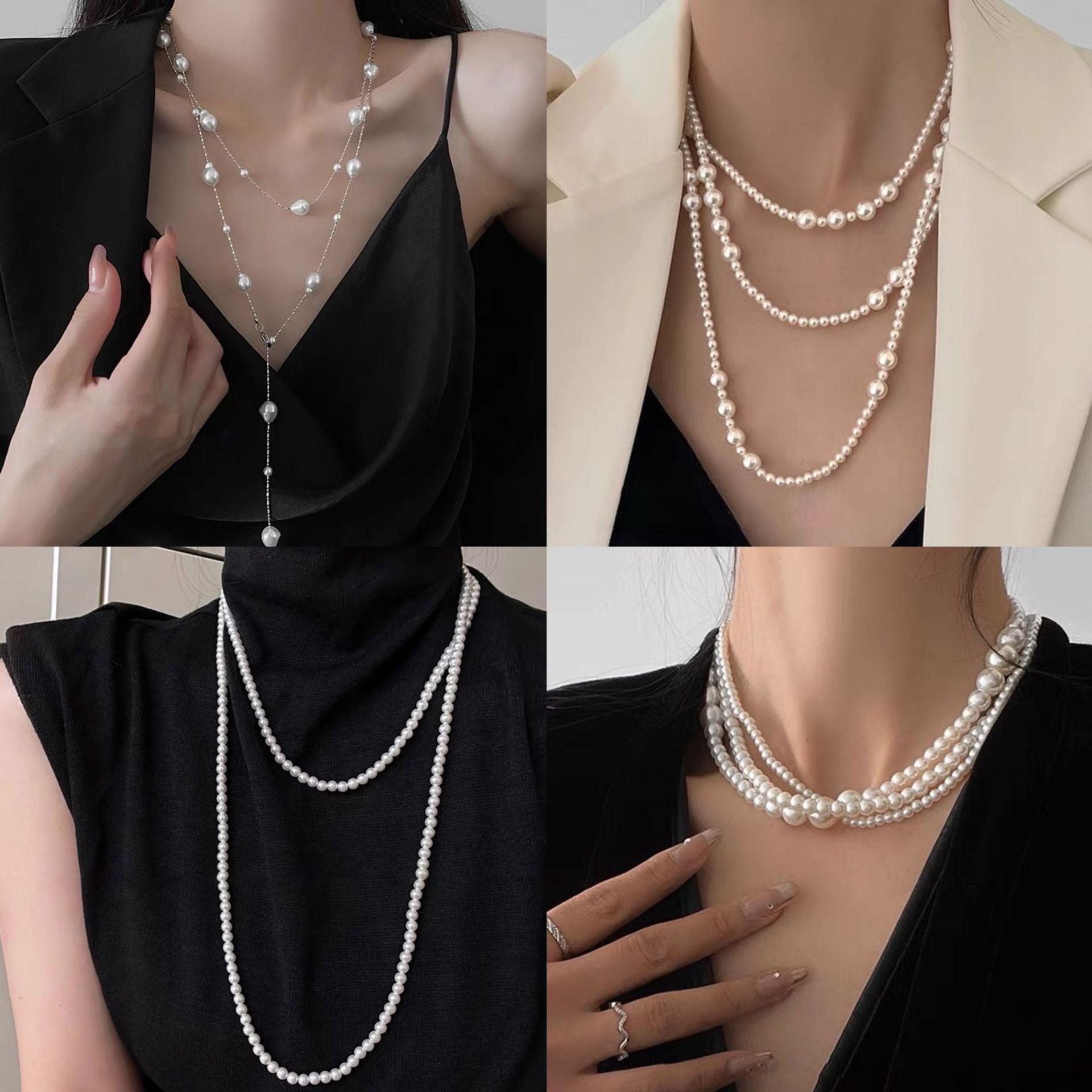 Irregular long pearl necklace, French light luxury style, sweater chain, niche simple and high-end necklace wholesale for women pic 4