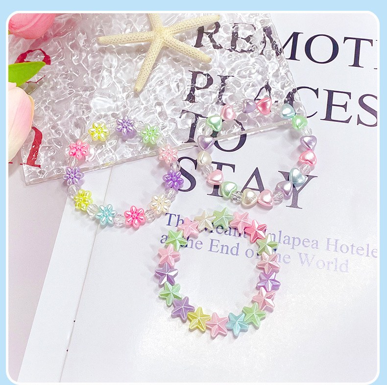 【可以】儿童可爱手链彩色亚克力串珠手环爱心蝴蝶结女孩手串手饰详情8