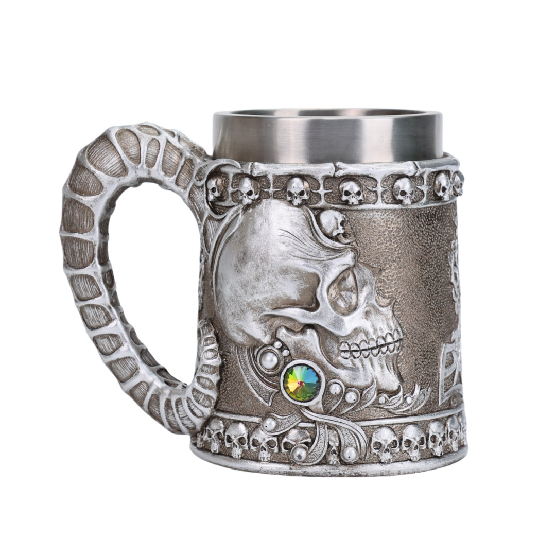 2025 Halloween Horn-shaped Skull Beer mug, Stainless Steel Large Capacity Mug, Personalized Gift cup pic 3
