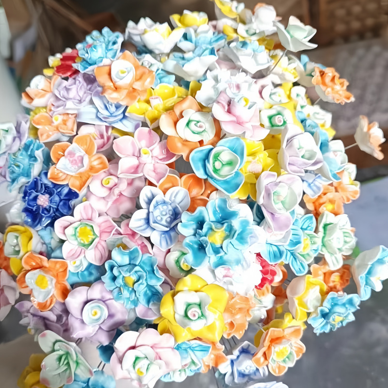 景德镇高温手工陶瓷花朵仿真假花装饰摆件花束DIY手捏陶瓷花永生详情1