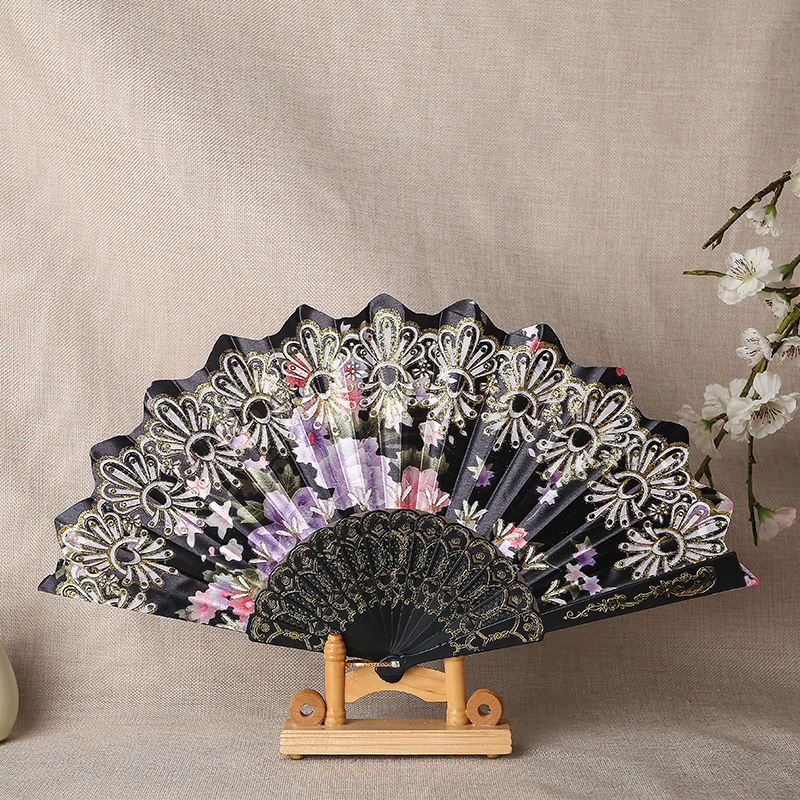 绸布中国风折扇金粉印花彩杆烫金折叠扇女士旗袍舞蹈扇外贸古风扇详情14