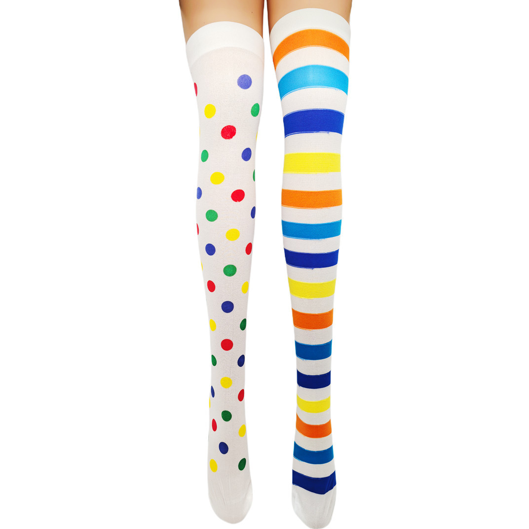 厂家直销万圣节派对丝袜小丑袜扑克花菱格方格圆点印花过膝长筒袜详情15