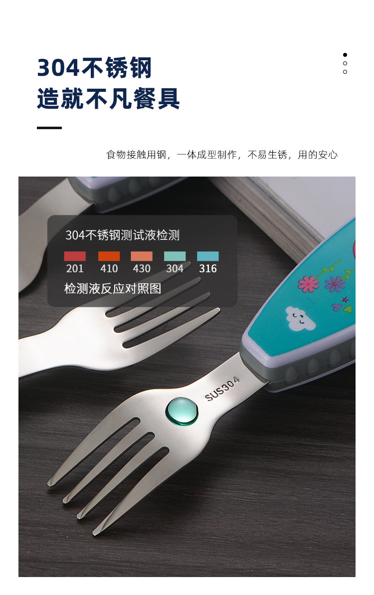 304创意不锈钢卡通儿童勺叉子 宝宝短柄辅食训练叉勺便携餐具套装详情4