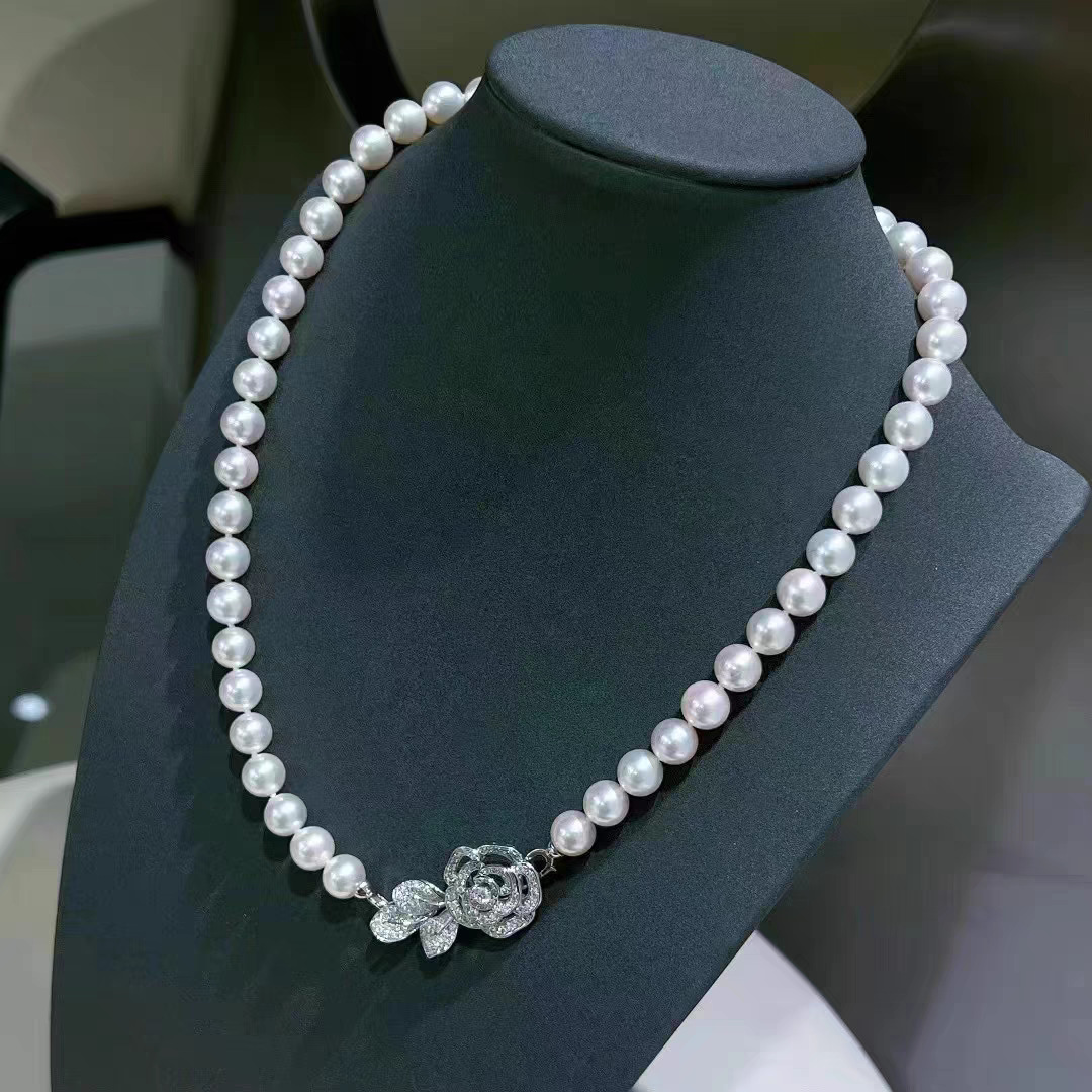 新款DIY珍珠配件新设计款茶花满钻系列项链手链连接扣子 半成品托详情3