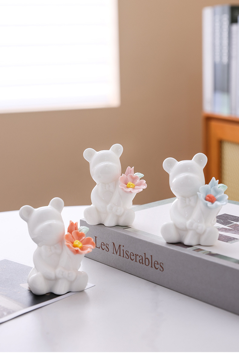2026 Chinese-style creative ceramic ornaments, hand-molded mini cartoon bear, white high-end home decoration handicrafts pic 9